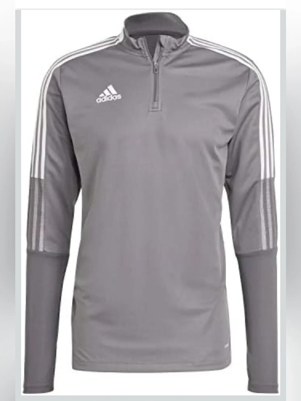 adidas Gray Long-Sleeve Quarter-Zip Training Top with White Stripes